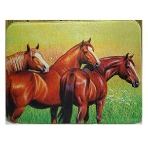 Three Horses Scene Cutting Board 16" wide x 12" tall Tempered Glass 017-727